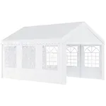 Outsunny 20'x13' Heavy Duty Carport Garage Canopy Portable Sun Shelter with Sidewalls White