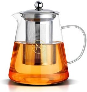 N Nu Elevate 950ml Glass Teapot with Stainless Steel Mesh Infuser Heat-Resistant Borosilicate Pot for Loose Leaf, Blooming, and Herbal Tea Infusions-Stove Top & Microwave Safe...