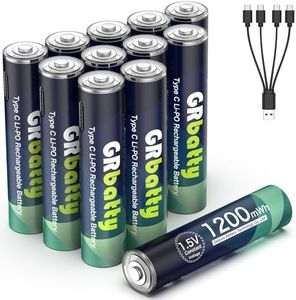 GRbatty Batterie Ricaricabili AAA USB 1.5V Litio 1200mWh Ad Alta Capacità, Pile Ricaricabili AA con 1500 Tech Confezione da 12