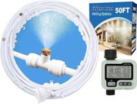 POCKET PANDA Misters for Outside Patio with Hose Timer,Misting System for Cooling Outdoor,50Ft (Black/White) for Watering Programmable,Water Mist Hose for Garden,Yard,