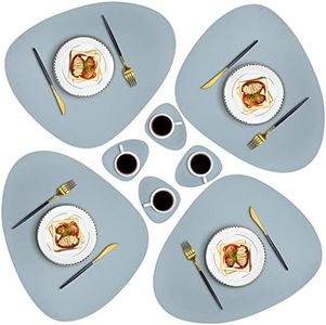 JTX Placemats & Coasters Set of 4 for Round Table, Washable PU Leather Stain and Heat Resistant Non-Slip Elegant Placemats for Dining Table (Light Grey)