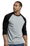 TOP PRO Men's 3/4 Sleeve Casual Raglan Jersey Baseball Tee Shirt, Gray / Black, Large