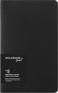 Moleskine Smart Cahier Journals Set of 2 Digital Cahiers with Lined Pages, Pen + Compatible, Cardboard Cover, Large 13 x 21 cm, Black, 80 Pages