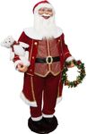 Fraser Hill Farm 58-In. Dancing Santa with Bear and Wreath Animated Christmas Decoration, Indoor Christmas Animated Figures for Foyer, Stairway, and Living Room, Motion-Activated Christmas Animatronic