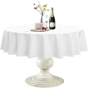 Softalker Round Tablecloth Waterproof & Stain Resistant Table Cloth Wrinkle Free Fabric Washable 210GSM Polyester Table Cover for Dining/Party/Buffet/Wedding (60 inch, White)