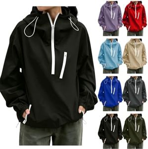 VOGFFR Lightweight Rain Jacket Women,Lightweight Rain Jacket Women Half Zip Windbreaker Zipper Pocket Long Sleeve Jackets Hiking Raincoat with Hood