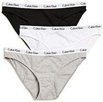 Calvin Klein Carousel Logo Cotton Stretch Bikini Panties, Multipack, Black/White/Grey Heather, Medium