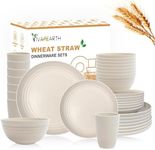 VIVAHEARTH 32-Piece Wheat Straw Dinnerware Sets, Dishes Set for 8, Unbreakable Plates, Bowls, Cups Sets for Kitchen Parties Camping RV - Beige