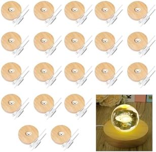 Olutacot 20 Pcs Wooden LED Display Bases Round Wood Display Lighted Bases for Glass Art LED Lighted Display Stand Bases for 3D Crystal Ball Room Office Home Decor