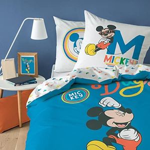 CTI Parure de lit imprimée 100% Coton, Disney Home Mickey Good Days 140x200 cm 47646 Bleu