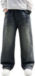 Rolanko Boys Baggy Jeans, Wide Leg Elastic Waist Denim Pants Loose Fit Trousers Vintage Y2K Streetwear (Basic, 8-10)