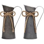 Belle Vous 2 Pack Rustic Metal Milk Jugs - W8.3 x H20cm / 3.27 x 7.87 inches - Galvanized Vintage Shabby Chic Farmhouse Flower Vase - Decorative Pitcher Jug for Home/Wedding Decor & Garden Flowers