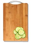 Yellow Weaves Wooden Bamboo Cutting Board with Stainless Steel Handle, Vegetable Chopping Board for Kitchen (24X34 cm)