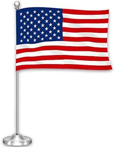 G128 American USA Deluxe Desk Flag Set | 8.5x5.5 In | Printed 300D Polyester, with Silver Dome and Base, 15" Metal Pole, Decorations For Office, Home and Festival Events Celebration