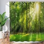 Hnmdmyi Forest Shower Curtain 180x200, Green Jungle Tall Trees Sunshine Shower Curtains Nature Landscape 3D Scenery Bathroom Curtains Waterproof Polyester Fabric Washable Bath Curtains with Hooks