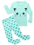 Kids Pajamas Hop Girls Cat Pajamas 100% Cotton Children's Pjs Sleep Set Toddlers Clothes (Blue,5T)