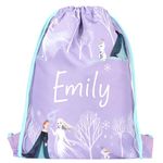 Disney Frozen Personalised Drawstring Bag for Kids PE Bag - Elsa & Anna Kids School Bag - Personalised Gift For Kids - Swimming Bag For Girls Purple