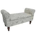 WATSONS Storage Ottoman Bench/Padded Seat with Retro French Print and Wood Legs - Cream/Brown