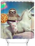 BOYOUTH 3D Funny Sloth Riding Horse with Pizza Pattern Digital Print Shower Curtains for Bathroom,Polyester Waterproof Fabric Bath Curtain with 8 Hooks,54x78 Inches,Multicolor