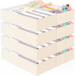 Criusia 26 Pack Drawer Organizer for Clothes, Foldable Dresser Dividers with 3 Sizes, Fabric Storage Bins – Beige