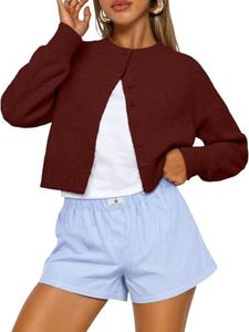Trendy Queen Cropped Cardigan Sweaters for Women Lightweight Y2k Fall Outfits Spring Fashion Clothes 2026 Burgundy S