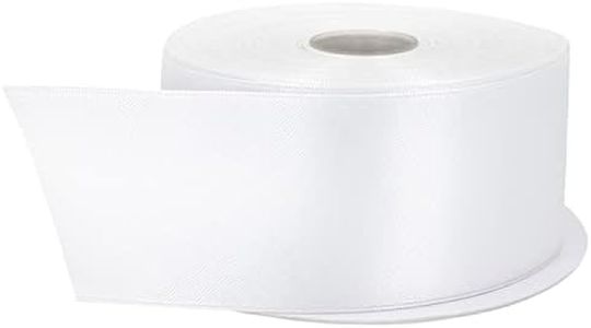 Stuffvisor Satin White Ribbon - 2 inches x 50 Yards, Double Face Solid Color Ribbon Roll, 100% Polyester Ribbon for Gift Wrapping, Crafts, Hair and Multiple Decorations
