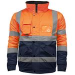 High Visibility Safety Security Reflective Protective Waterproof Workwear Bomber Jacket Fluorescent (XXL, Orange/Navy)