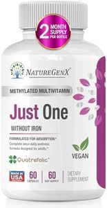 NatureGenX - Just One Ultra Daily MTFHR Support Methylated Multivitamin with ADK, CoQ10, Active Vitamin B12 (Methylcobalamin), Quatrefolic L5-MTHF for Woman and Men, Dr Formulated, 60 Capsules