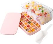 Ginoya brothers Silicone Ice Cube Tray with Lid, Bucket and Spoon, Flexible and BPA-Free Square Ice Cubes for Cocktail and Milk Tea. (Pink)