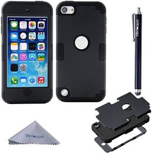 Wisdompro Case for iPod Touch 7, for iPod Touch 6, for iPod Touch 5, 3 in 1 Hybrid Soft Silicone and Hard PC Protective Case Cover for iPod Touch 5th 6th 7th Generation - Black/Black