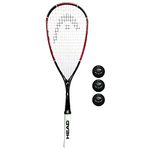 Head Nano Ti 110 Squash Racket & 3 Squash Balls (Includes: Pro Balls (Double Yellow Dot))