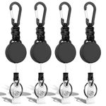 Retractable Keychain 4 Pack Heavy Duty Key Rings Retractable Lanyard Badge Holder with Steel Cord Carabiner ID Holder Lanyard Retractable Key Fob Key Ring