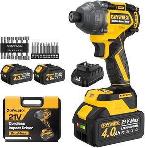 GoYwato Cordless Impact Driver 2655In-lbs(300N·m) - 21V 1/4" Hex Chuck Brushless Hand Impact Driver With 2 x 4.0Ah Battery & Charger & 14 x Sockets Set & 10 x Screwdriver Bits for Home Projects & DIY