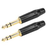 PNGKNYOCN 1/4 Connecto Stereo Plugs, 6.35mm TRS Gold Plated Solder Type DIY Audio Connector for Replace Worn Plug on Cable (2 Pack)