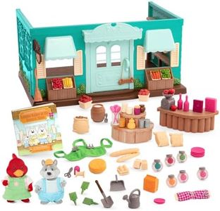 Li'l Woodzeez – General Store Dollhouse Playset 72Pcs – 2 Posable Doll Figures & 1 Storybook Included – Miniature Furnitures & Accessories – Stackable Playset for Kids 3+