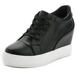 ACE CART Women Wedges Sneakers with Hidden Heel Ankle High Wide Width Platform Walking Shoes (7.5, Black-3" Heel-Height)