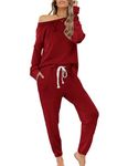 Zilcremo Women Two Piece Outfits Pajamas Set Long Sleeve Pullover Tops and Long Pants Sweatsuits Tracksuits Red M