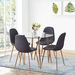 GOLDFAN Dining Table and Chairs Set 4 Small Round Glass Table and Chairs Space Saver Table and Fabric Chairs Home Kitchen Dining Room Sets,Grey