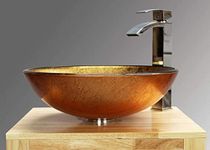 BELOFAY Golden Glass wash Basin Modern Bathroom Counter Top Wash Basin Sink, Glass Bowl Cloakroom Basin for Vanity Cabinet, Toilets and Bathrooms, Taps & Wastes are not included (42x14x42cm) (WxHxL)