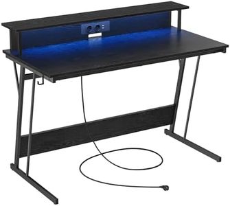 VASAGLE Scrivania da Gaming con Luci LED e Prese di Corrente, Scrivania da Computer, Supporto per Monitor, Tavolo per 2 Monitor, Ufficio, Camera da Letto, 60 x 120 x 76 cm, Nero Ebano LWD192B56