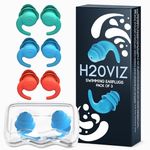 H20VIZ Pro Swim Ear Plugs | 3 Pairs | Waterproof, Reusable Silicone Earplugs for Swimming, Surfing, Snorkeling & All Water Sports (Green, Blue, Coral, 3 Pairs)