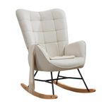 MEUBLE COSY Rocking Chair for Nursery Relaxing Nursing Armchair with High Backrest for Adults Mum Feeding Reading Glider Fabric with Metal Legs Wood Base, Living Rooms, Bedrooms, Balcony, Beige