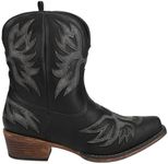 ROPER Womens Amelia Tooled Inlay Snip Toe Casual Boots Ankle Low Heel 1-2" - Brown, Black, 10