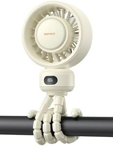 Warmco Portable Stroller Fan, 4000mAh Rechargeable Clip On Fan with Flexible Tripod (Up to 15H), 4 Speeds, LED Display, Detachable Grille, Quiet Operation, for Car Seat, Crib & Treadmill