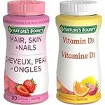 Nature’s Bounty Hair, Skin, Nails Gummies with Biotin, 80 Gummies & Vitamin D3 Mineral Supplement, Helps Support Bone Health, 90 Gummies, Multi-colored