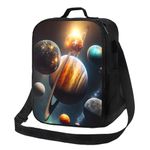 Galaxy Solar System Kids Lunch Box, Planets in Outer Space Lunch Bags for Boys Girls Reusable Portable Waterproof Lunch Bags with Adjustable Shoulder Strap and Side Pocket