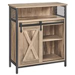 VASAGLE Sideboard, Storage Cabinet, Kitchen Cupboard with Sliding Barn Door, 30 x 70 x 80 cm, Adjustable Shelf, Open Compartment, Rustic Style, for Living Room, Toasted Oak Colour and Black LSC089B50