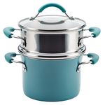 Rachael Ray Cucina Hard Enamel Nonstick Covered Multi-Pot Set with Steamer, 3 Quart, Agave Blue