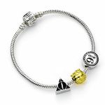 Harry Potter Official Silver Plated Bracelet with Deathly Hallows, Golden Snitch and Platform 9 3/4 Charm, Medium, Silver, no gemstone