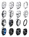 JeryWe 16Pcs Stainless Steel Band Rings for Men Women Fidget Rings for Anxiety Cool Spinner Chain Rings Wedding Promise Band Rings Men Cuban Link Chain Fashion Rings Pack Size 7-13